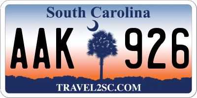 SC license plate AAK926