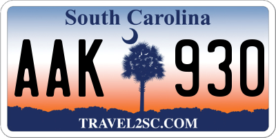 SC license plate AAK930