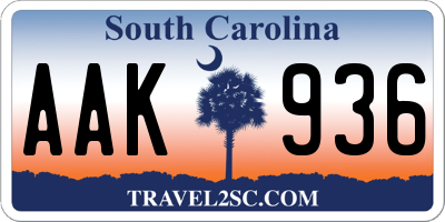 SC license plate AAK936