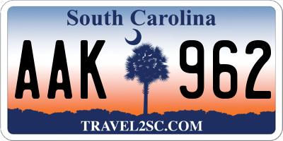 SC license plate AAK962