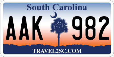 SC license plate AAK982