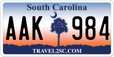 SC license plate AAK984