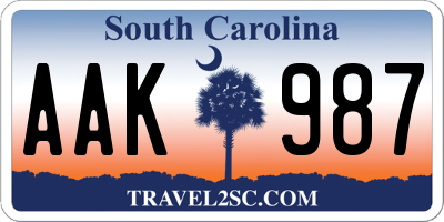 SC license plate AAK987