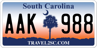 SC license plate AAK988