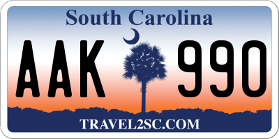 SC license plate AAK990