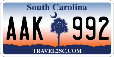 SC license plate AAK992