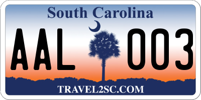 SC license plate AAL003