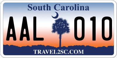 SC license plate AAL010