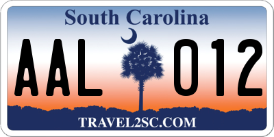 SC license plate AAL012