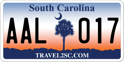 SC license plate AAL017