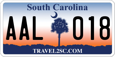 SC license plate AAL018