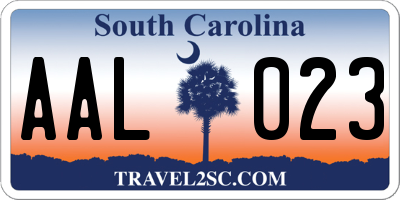 SC license plate AAL023