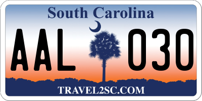 SC license plate AAL030