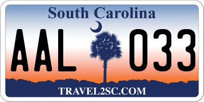 SC license plate AAL033