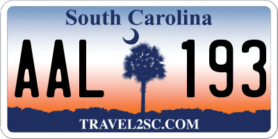 SC license plate AAL193