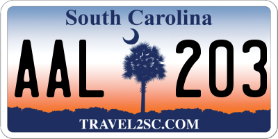 SC license plate AAL203