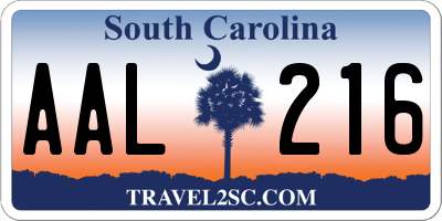 SC license plate AAL216