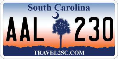 SC license plate AAL230