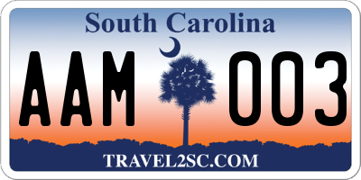 SC license plate AAM003