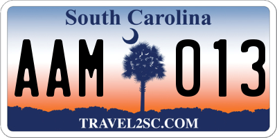 SC license plate AAM013