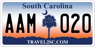 SC license plate AAM020