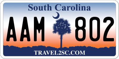 SC license plate AAM802