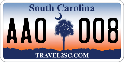 SC license plate AAO008