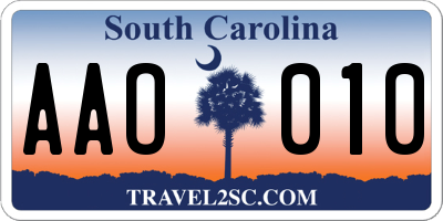 SC license plate AAO010