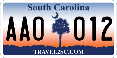 SC license plate AAO012