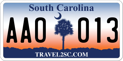 SC license plate AAO013