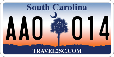 SC license plate AAO014