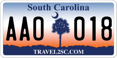 SC license plate AAO018