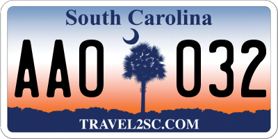 SC license plate AAO032