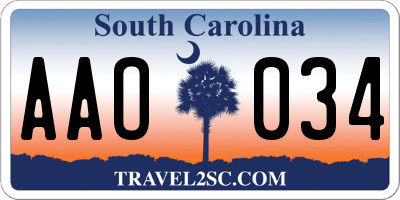 SC license plate AAO034