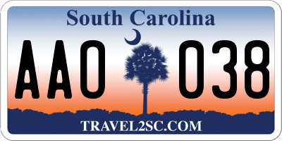 SC license plate AAO038