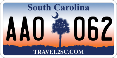 SC license plate AAO062