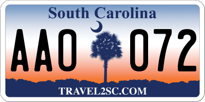 SC license plate AAO072