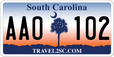 SC license plate AAO102