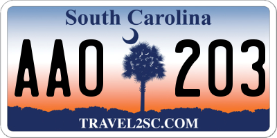 SC license plate AAO203