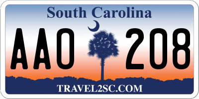 SC license plate AAO208