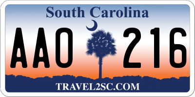 SC license plate AAO216