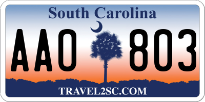 SC license plate AAO803