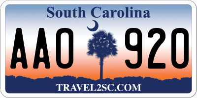 SC license plate AAO920