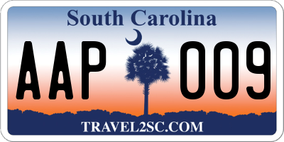 SC license plate AAP009