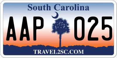 SC license plate AAP025