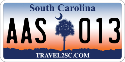 SC license plate AAS013