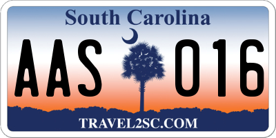 SC license plate AAS016