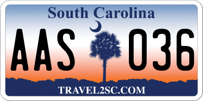 SC license plate AAS036