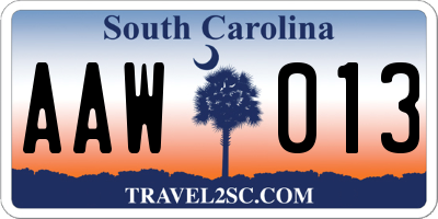 SC license plate AAW013