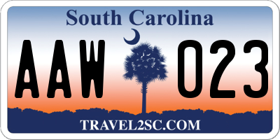 SC license plate AAW023